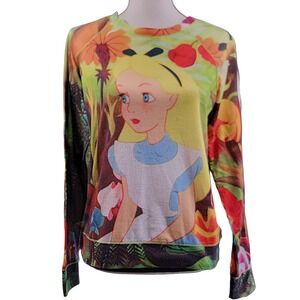 Disney Alice in Wonderland Shirt Womens Sz M Crew Neck Long Sleeve Tshirt Top